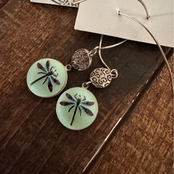Handcrafted Original Dragonfly Silver Earrings Semi Precious Boho NEW - Picture 5 of 6